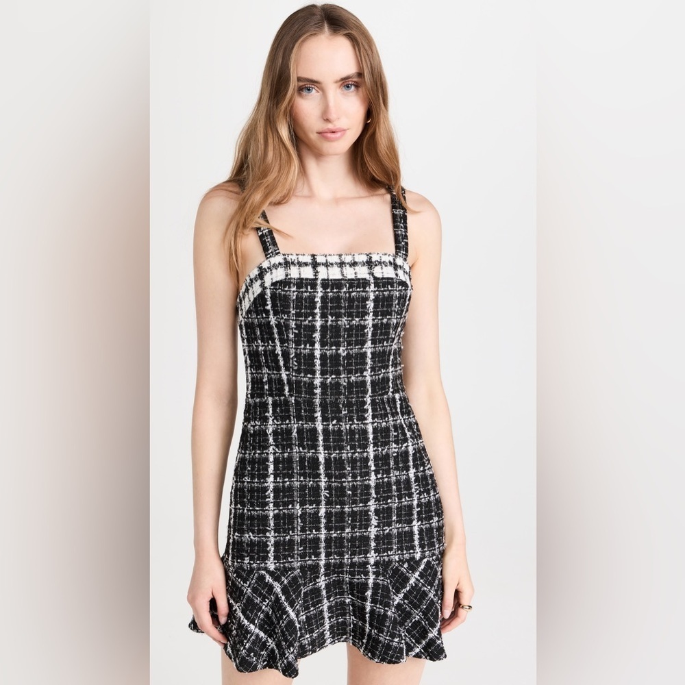 Alice + Olivia Kaidra Black White Tweed Square Neck Mini Dress 8